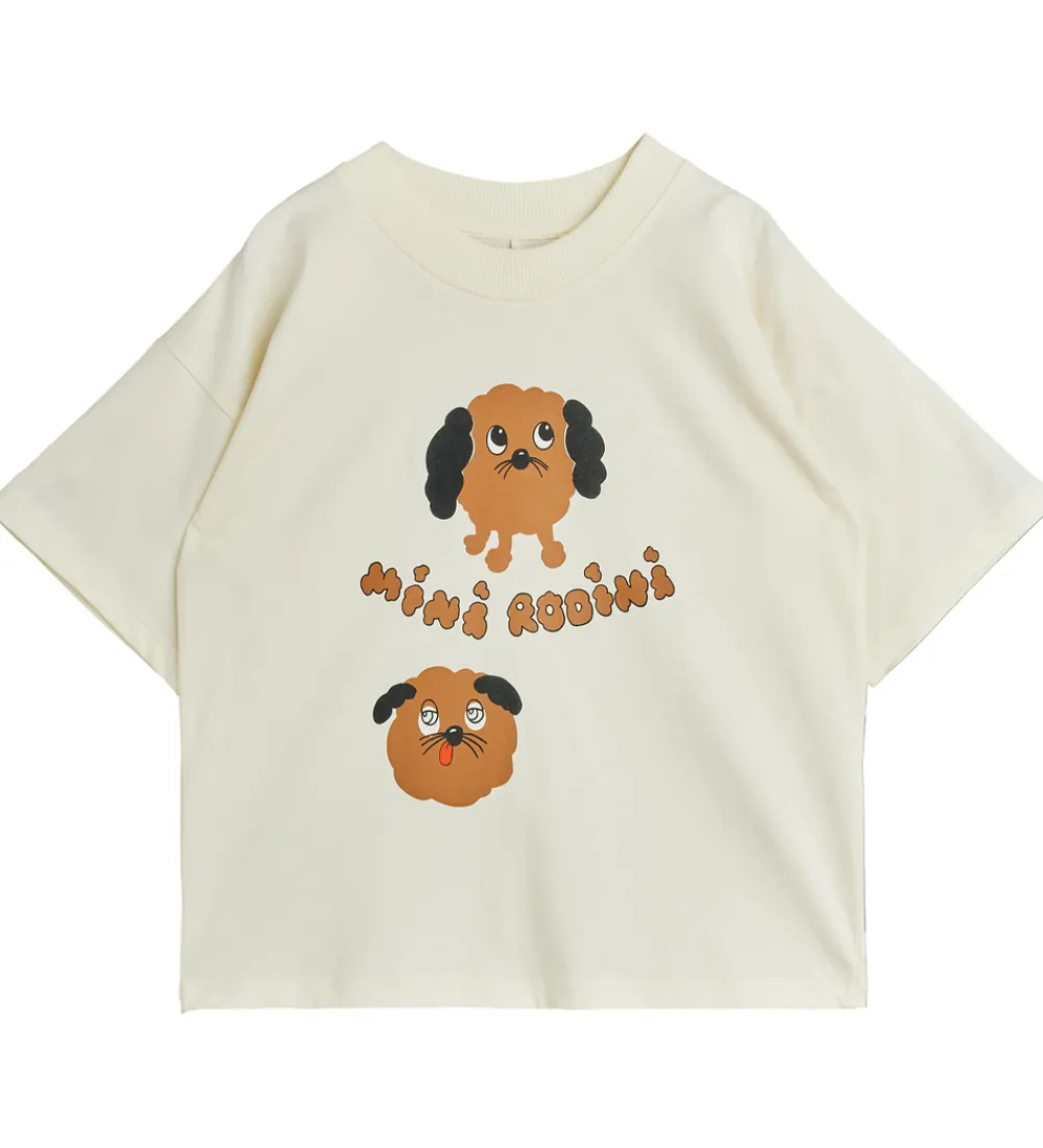 Børn Mini Rodini T-Shirts|T-shirt - Doggies - Offwhite