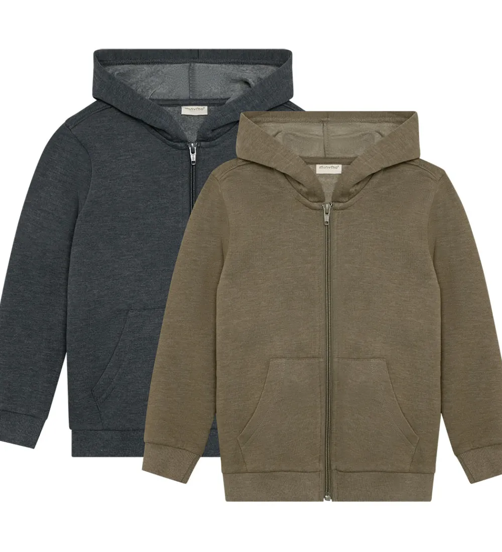 Børn Minymo Cardigans|Basis>Cardigans m. Hætte - 2-pak - Vetiver
