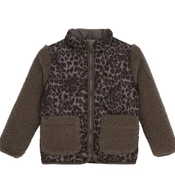 Børn Minymo Fleece|Jakke - Chocolate Chip m. Leopardprint