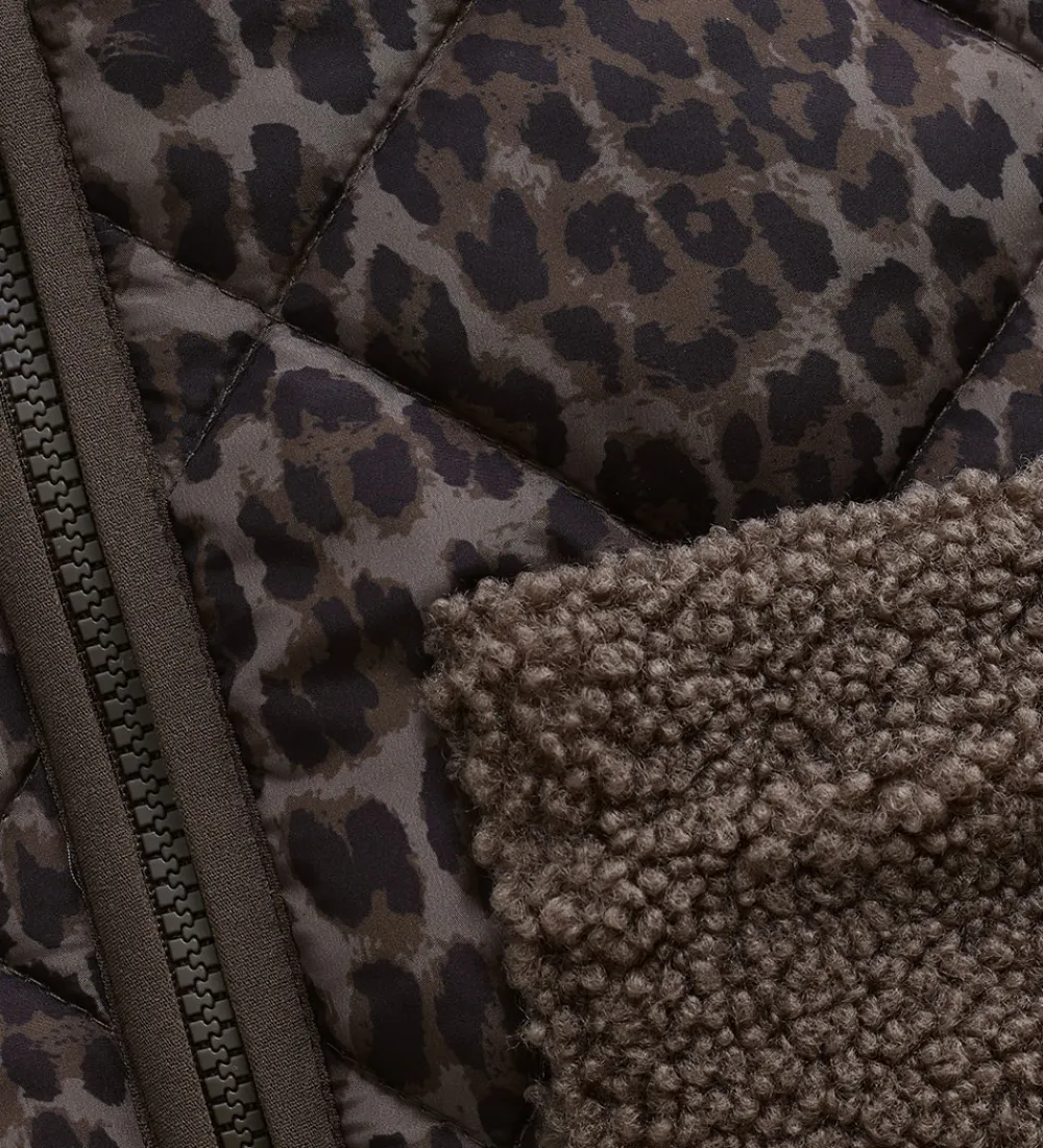 Børn Minymo Fleece|Jakke - Chocolate Chip m. Leopardprint