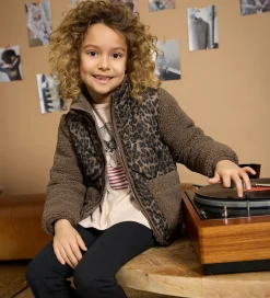 Børn Minymo Fleece|Jakke - Chocolate Chip m. Leopardprint