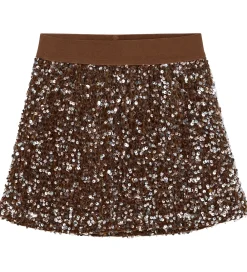 Børn Minymo Nederdele|Nederdel - Velour - Woodrose m. Pailletter