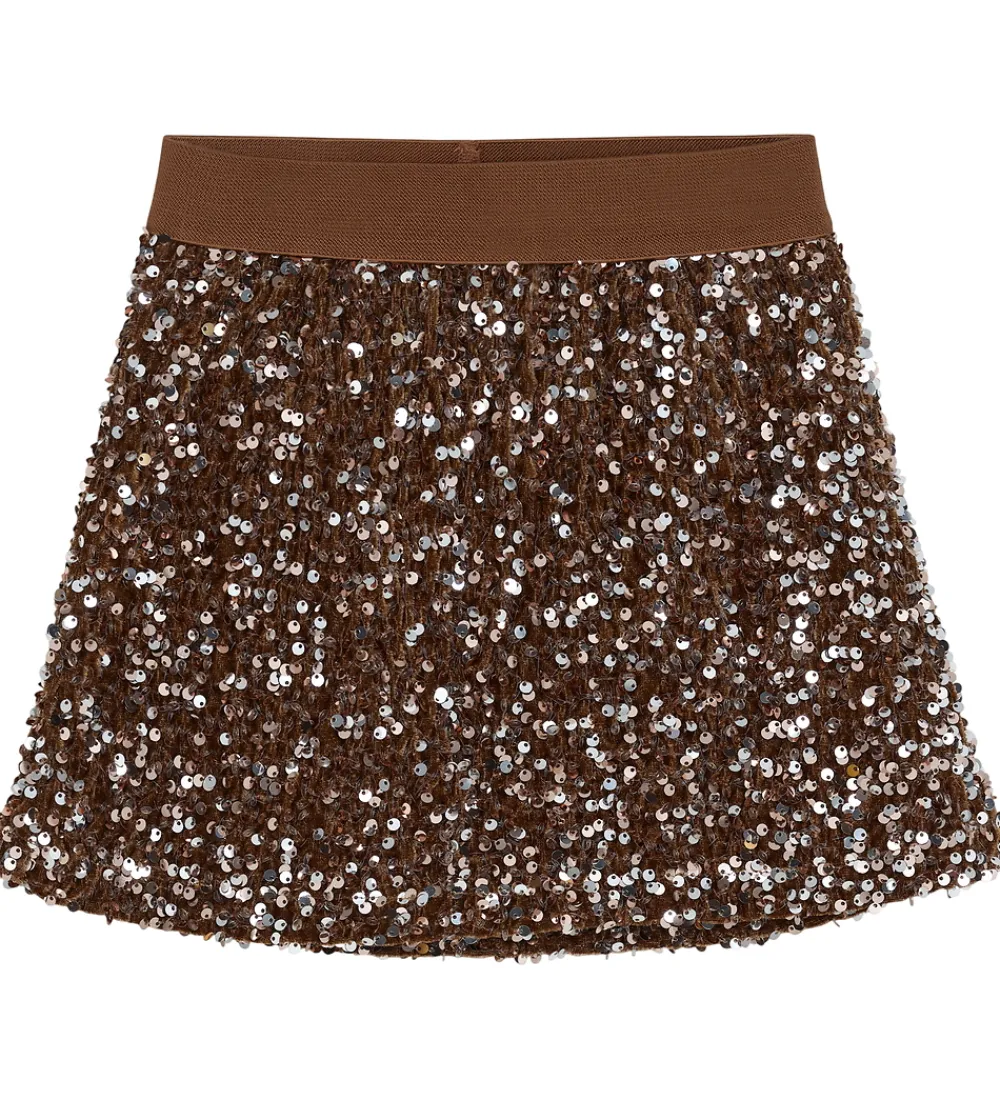 Børn Minymo Nederdele|Nederdel - Velour - Woodrose m. Pailletter