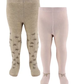 Børn Minymo Strømpebukser|Strømpebukser - 2-pak - Shell/beige m. Sløjfer