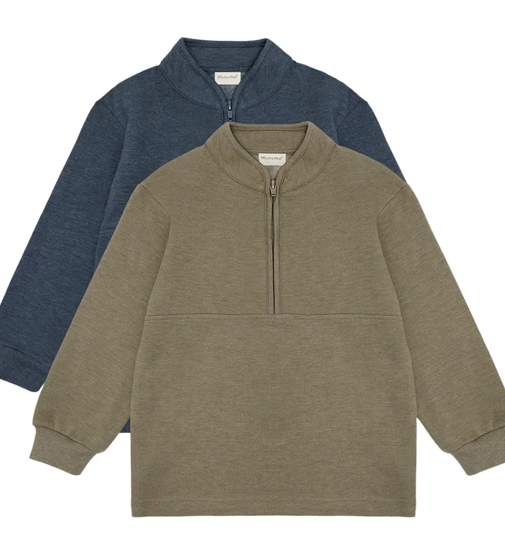 Børn Minymo Basis|Sweatshirt m. Lynlås - 2-pak - Vetiver