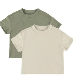 Børn Minymo Basis|T-shirts - Loose Fit - 2-pak - Vetiver