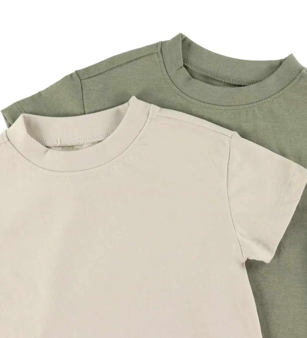 Børn Minymo Basis|T-shirts - Loose Fit - 2-pak - Vetiver