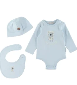 Moncler Savlesmække|Sæt - Hue/Savlesmæk/Body l/æ - Lyseblå m. Bamse