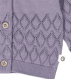 Børn Müsli Striktrøjer|Cardigan - Strik - Leaf - Lilac Fog m. Hulmønster
