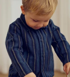 Børn Müsli Skjorter></noscript>Skjorte - Stripe - Night Blue/Moss/Stormy Blue