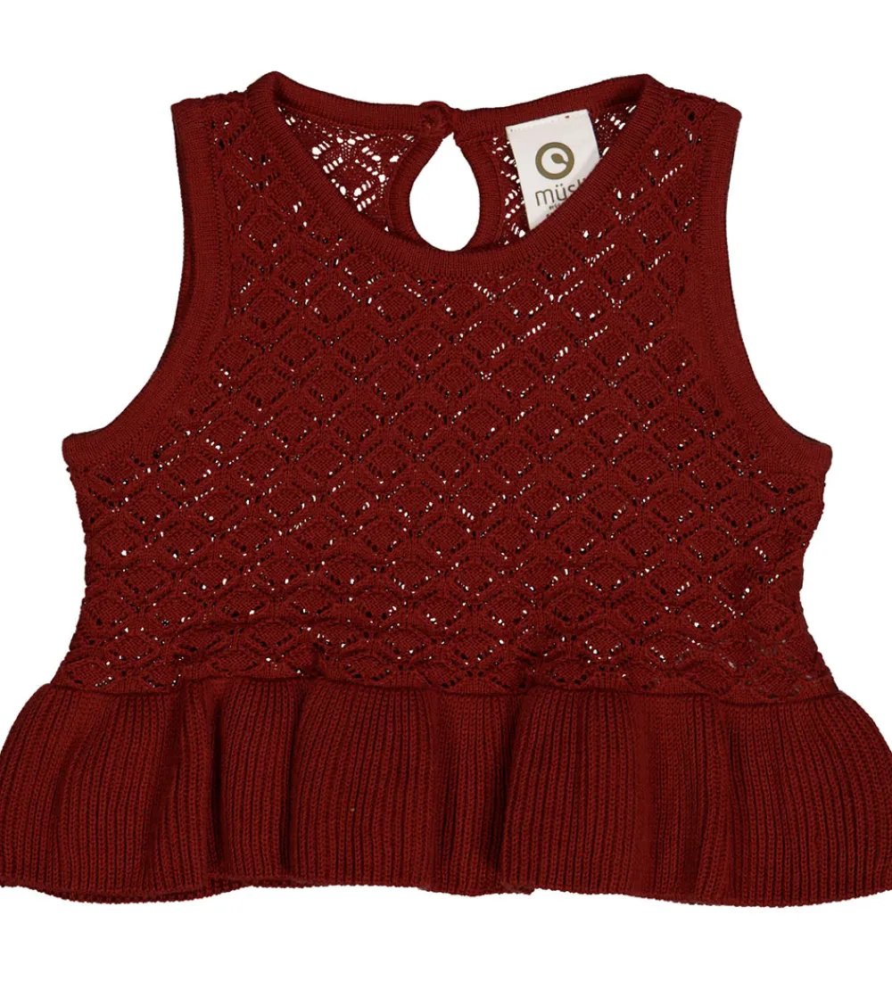 Børn Müsli Veste|Vest - Knit Scallop - Russet m. Hulmønster