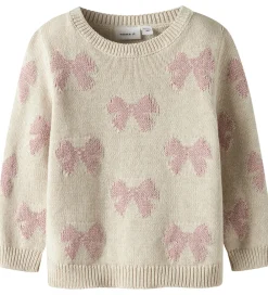 Børn Name It Juletøj>Bluse - Strik - NmfRekka - Peyote Melange m. Sløjfer