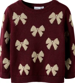 Børn Name It Juletøj|Bluse - Strik - NmfRekka - Burgundy m. Sløjfer