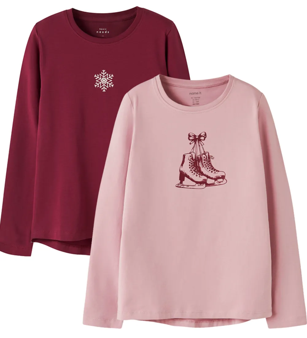 Børn Name It Juletøj|Bluser|Bluser - 2-Pak - NkfVix - Keepsake Lilac/Burgundy Snowfl