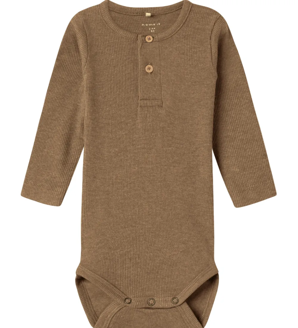 Børn Name It Bodyer|Drengetøj|Body l/æ - Rib - NbmKab - Toasted Coconut/Melange