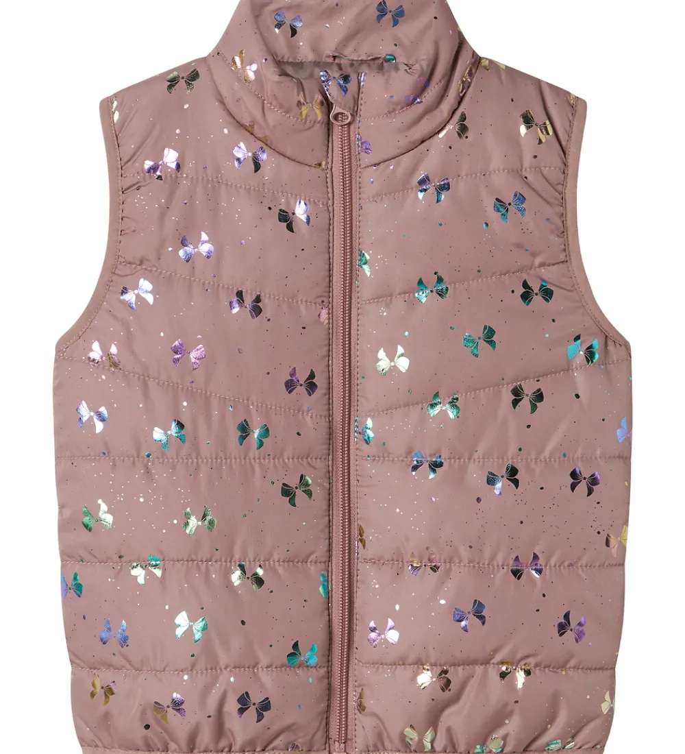 Børn Name It Veste|Dunveste Og Dyneveste|Dynevest - NmfMylane - Woodrose m. Sløfer