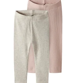 Børn Name It Leggings|Unisex-Tøj>Leggings - 2-pak - NbnKab - Peyote Melange/Sepia Rose