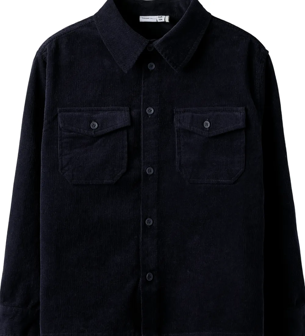 Børn Name It Skjorter|Juletøj>Overshirt - NkmRocking - Fløjl - Navy Blazer