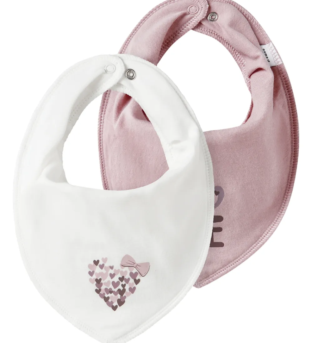 Name It Savlesmække>Savlesmække - 2-pak - NbfYvette - Hvid/Rosa m. Print