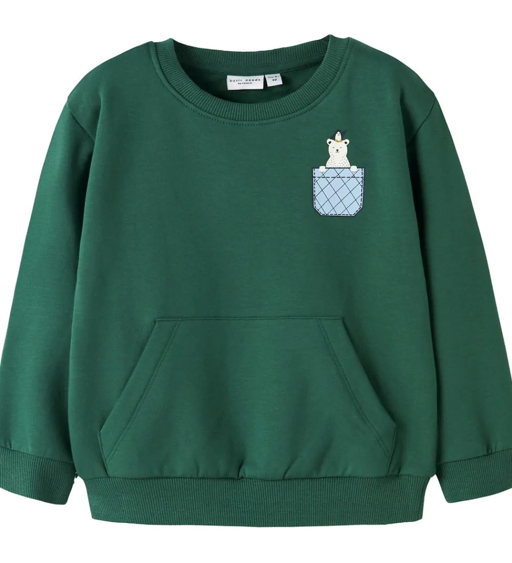 Børn Name It Sweatshirts>Sweatshirt - NmmVugo - Bistro Green/Pocket Bear