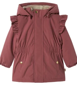 Børn Name It Vinterjakker|Vinterjakke - NmfSnow05 - Rose Brown m. Flæser