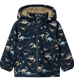 Børn Name It Vinterjakker|Vinterjakke - NmmSnow05 - Dark Sapphire m. Dinoer