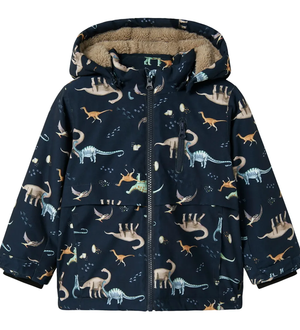 Børn Name It Vinterjakker|Vinterjakke - NmmSnow05 - Dark Sapphire m. Dinoer