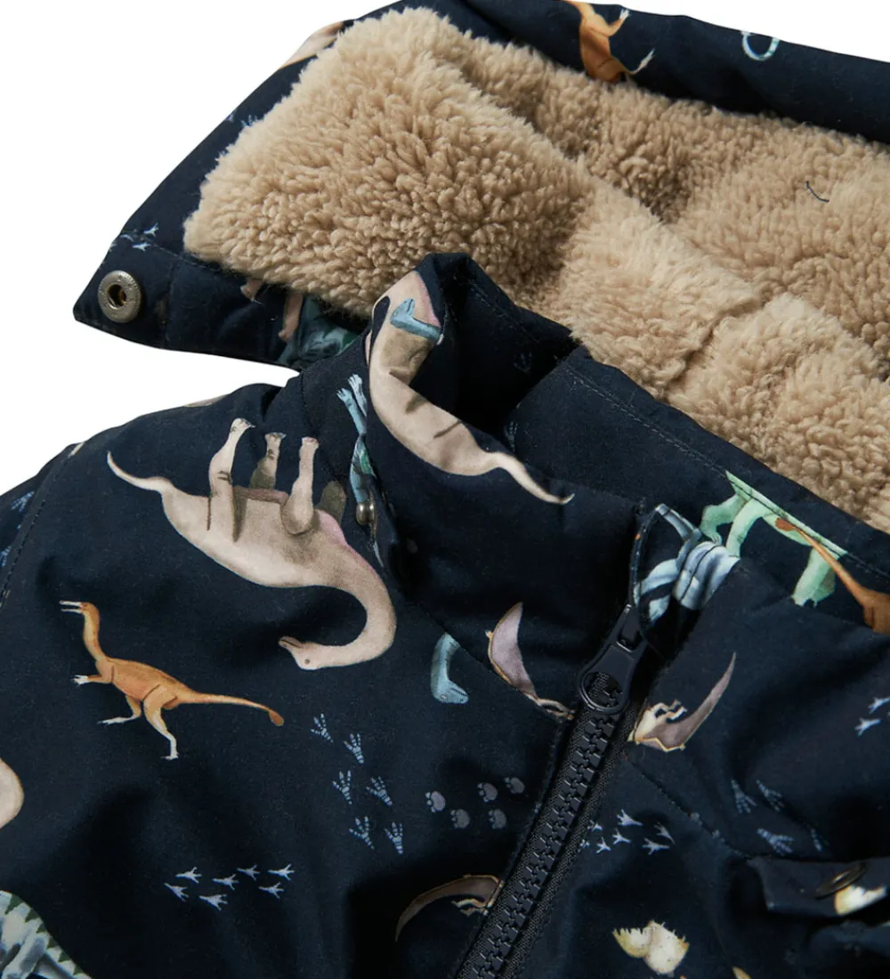 Børn Name It Vinterjakker|Vinterjakke - NmmSnow05 - Dark Sapphire m. Dinoer