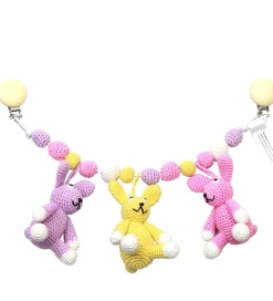 NatureZoo Barnevognskæder|Barnevognskæde - 3 Kaniner - Lavendel/Gul/Lyserød