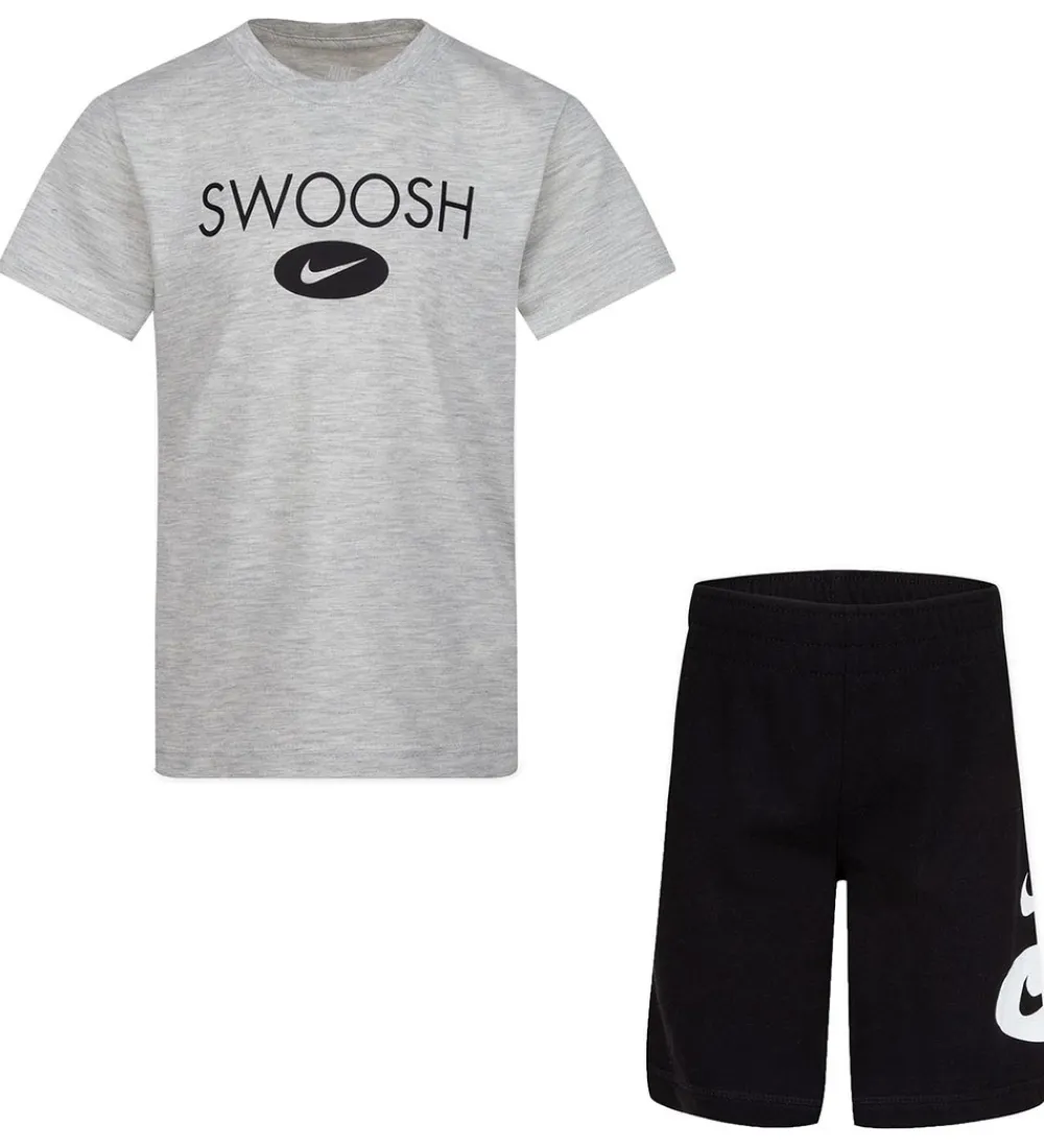 Nike Gymnastiktøj|Shortssæt - T-shirt/Shorts - Swoosh - Sort/Grå