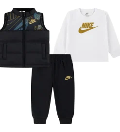 Børn Nike Veste>Sæt - Dynevest/Bluse/Sweatpants - Sort/Hvid