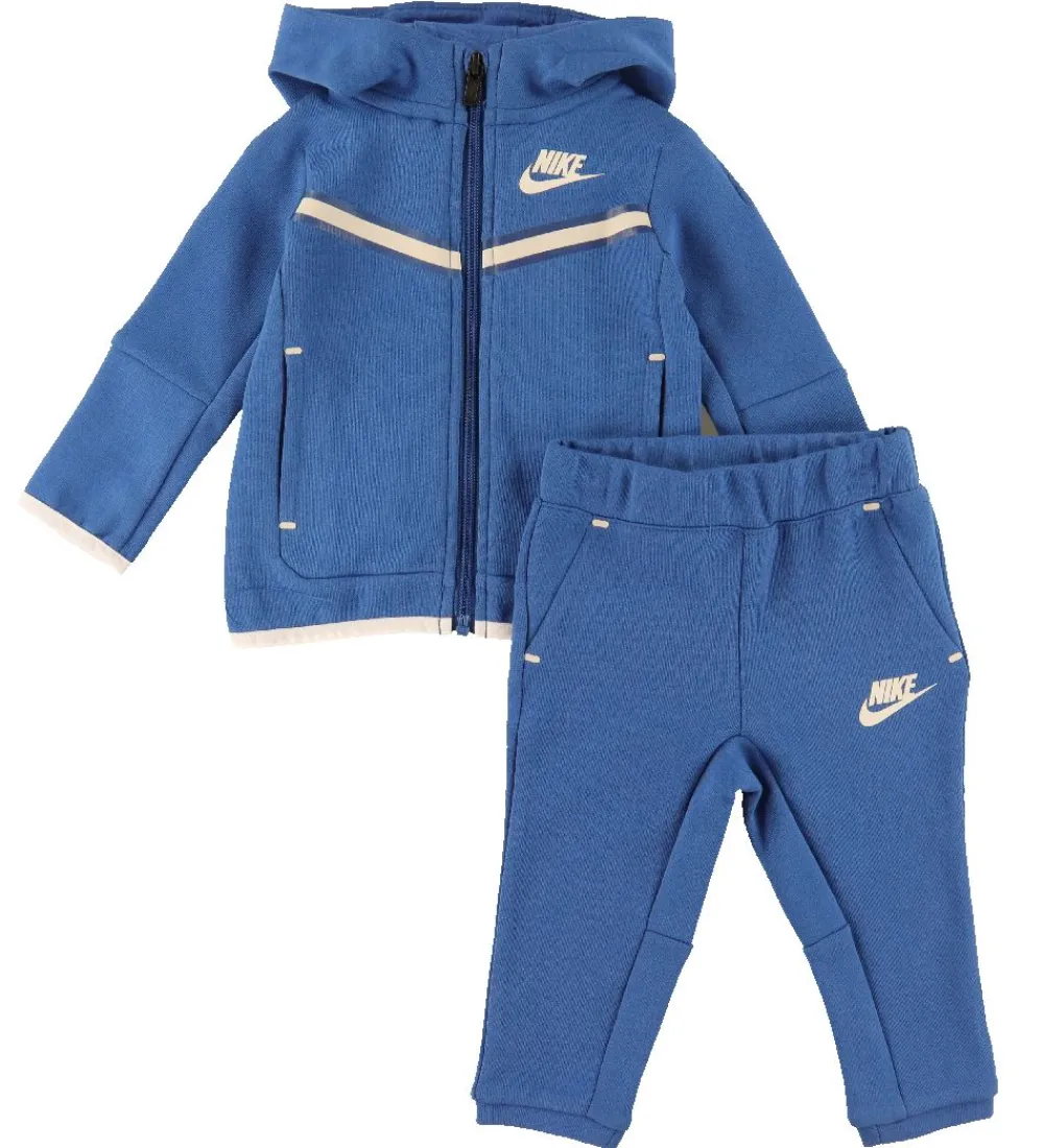 Nike Gymnastiktøj|Træningssæt - Cardigan/Bukser - Blocked - Marina Blue