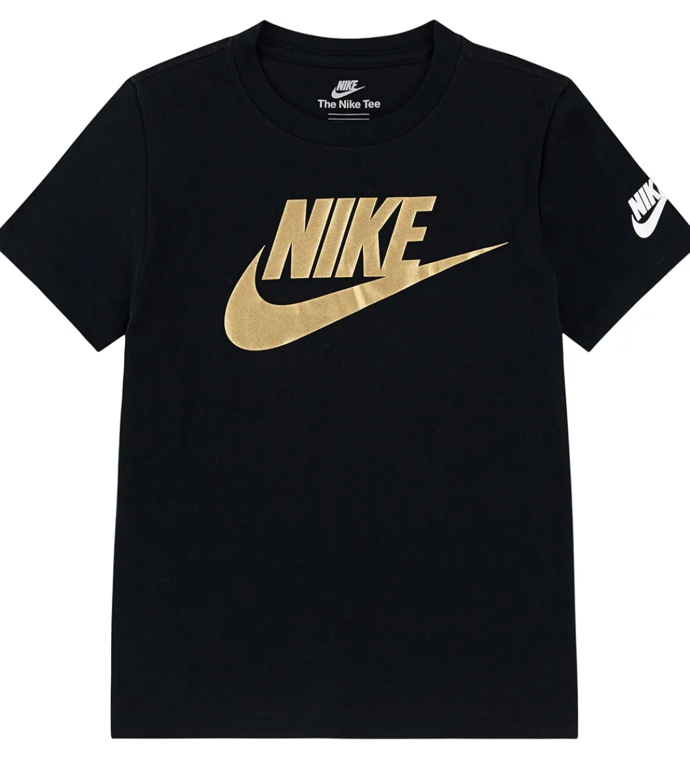 Børn Nike T-Shirts|T-shirt - Futura evergreen - Black/Metallic Gold