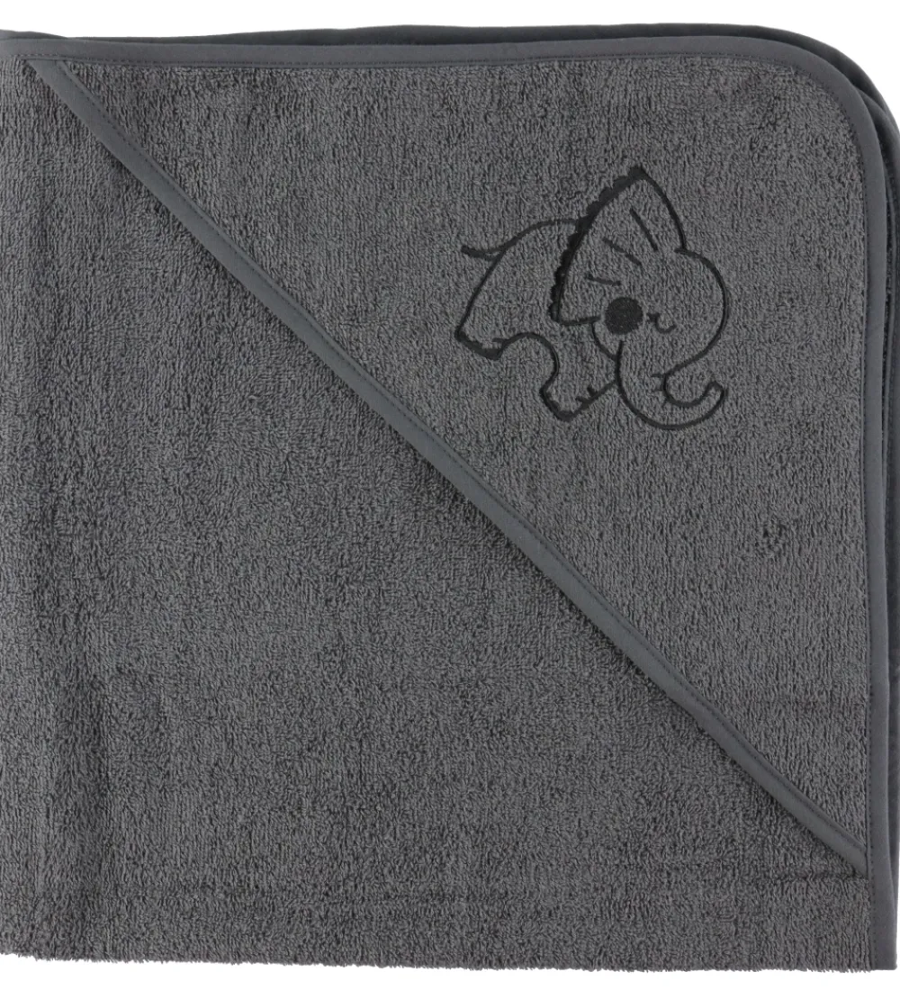 Nørgaard Madsens Babyhåndklæde- Og Poncho|Håndklæder>Babyhåndklæde - 100x100 cm - Grå m. Elefant