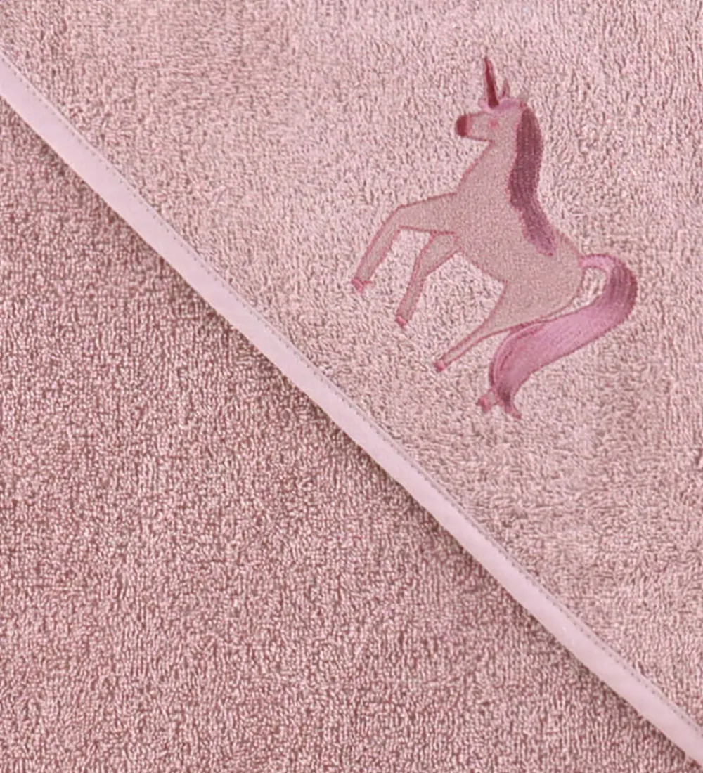 Nørgaard Madsens Babyhåndklæde- Og Poncho|Håndklæder|Babyhåndklæde - 75x75 cm - Rosa m. Enhjørning
