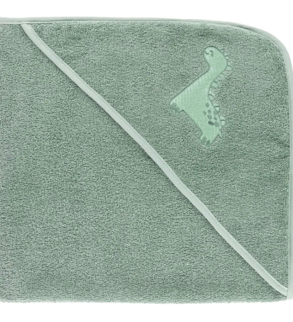 Nørgaard Madsens Babyhåndklæde- Og Poncho|Håndklæder>Babyhåndklæde - 75x75 cm - Dusty Green m. Dino