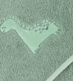 Nørgaard Madsens Babyhåndklæde- Og Poncho|Håndklæder>Babyhåndklæde - 75x75 cm - Dusty Green m. Dino