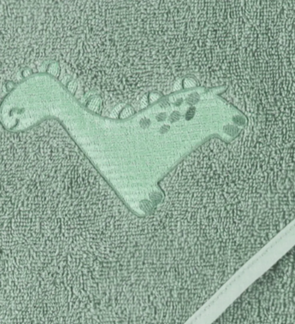 Nørgaard Madsens Babyhåndklæde- Og Poncho|Håndklæder>Babyhåndklæde - 75x75 cm - Dusty Green m. Dino