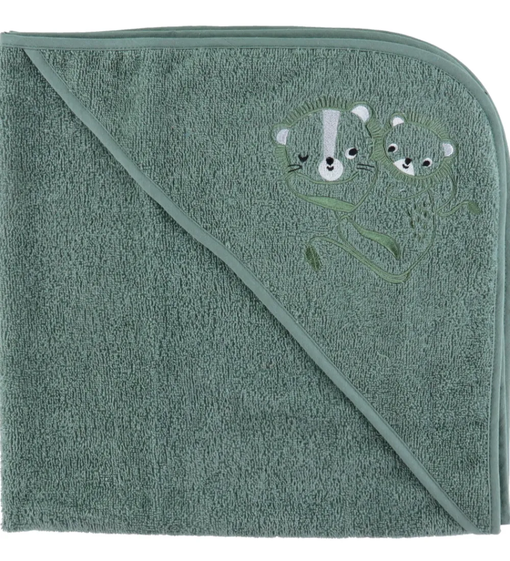 Nørgaard Madsens Babyhåndklæde- Og Poncho|Håndklæder>Badeslag - 75x75 cm - Grøn m. Løver