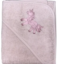 Nørgaard Madsens Babyhåndklæde- Og Poncho|Håndklæder|Badeslag - 75x75 cm - Pale Mauve m. Enhjørning