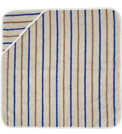 OYOY Babyhåndklæde- Og Poncho>Babyhåndklæde - 100x100 cm - Raita - Karamel/Optic Blue