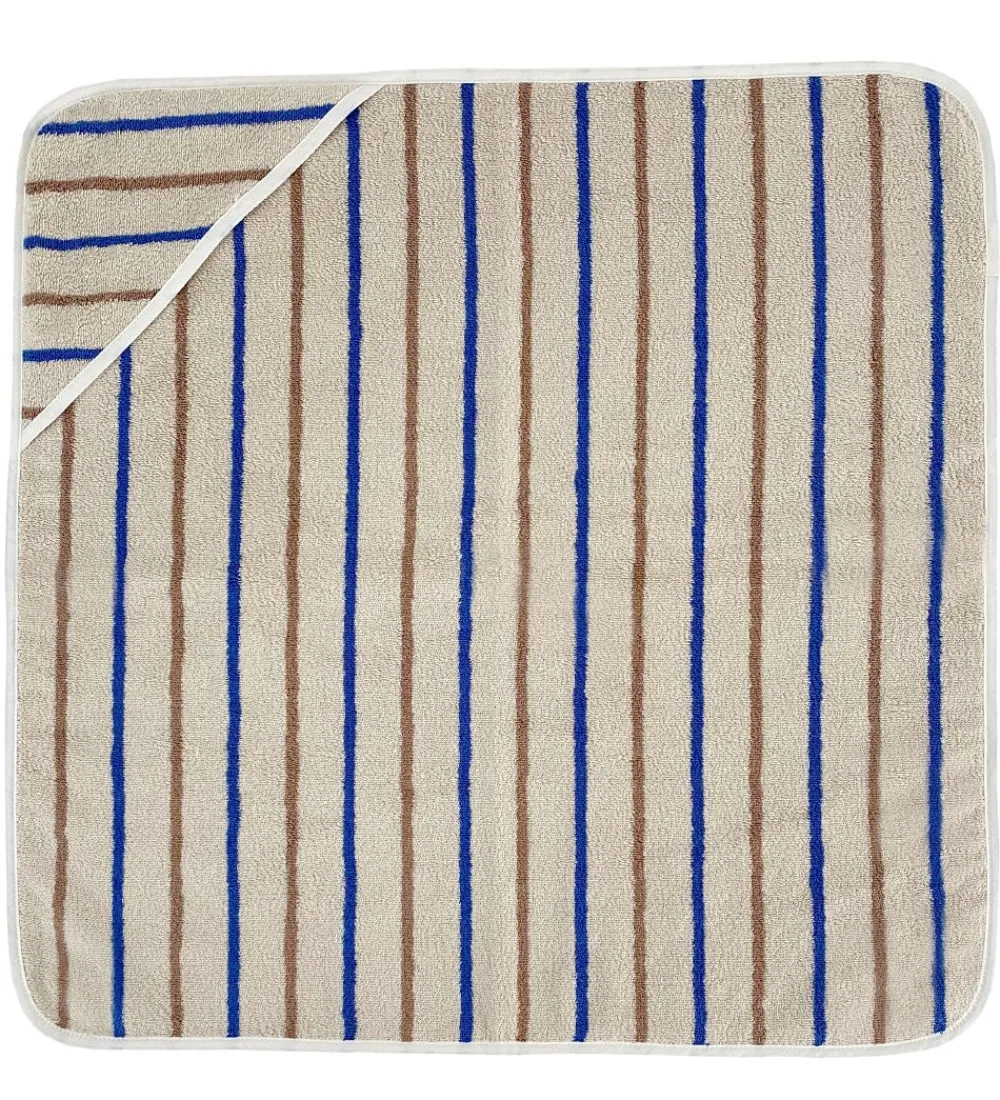 OYOY Babyhåndklæde- Og Poncho>Babyhåndklæde - 100x100 cm - Raita - Karamel/Optic Blue