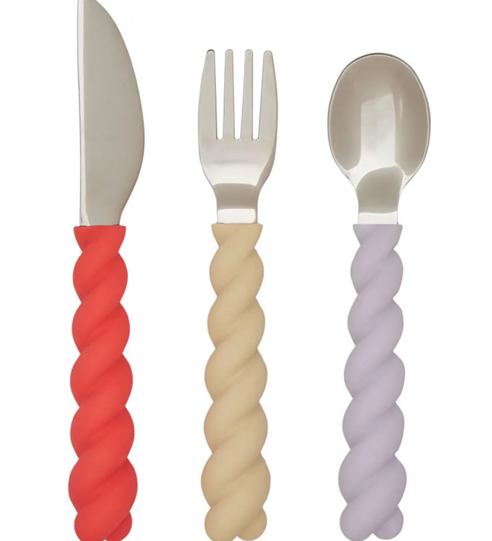 Børn OYOY Spisesæt|Børnebestik>Bestik - Silikone - 3 dele - Mellow Cutlery - Lavender/Vani