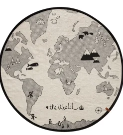 OYOY Gulvtæpper|Gulvtæppe - 135 cm - World - Råhvid/Sort