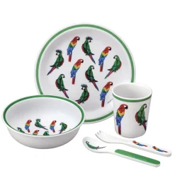Petit Jour Paris Spisesæt|Spisesæt - 5 Dele - Melamin - Papegøjer