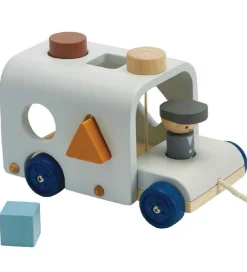 PlanToys Puttekasser></noscript>Træklegetøj - Bus m. Puttekasse - Træ/Lyseblå