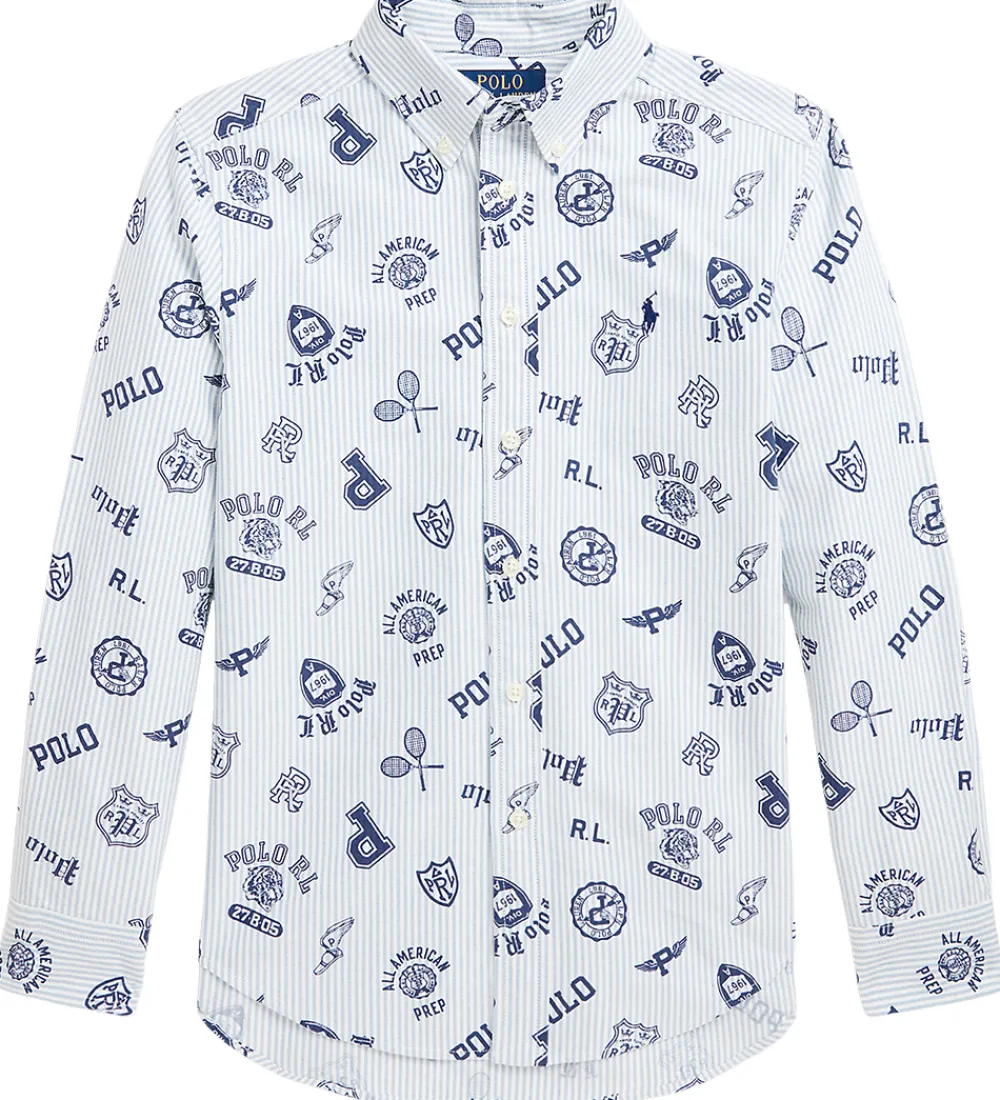 Børn Polo Ralph Lauren Konfirmationstøj>Skjorte - Hvid/Lyseblåstribet m. Navy