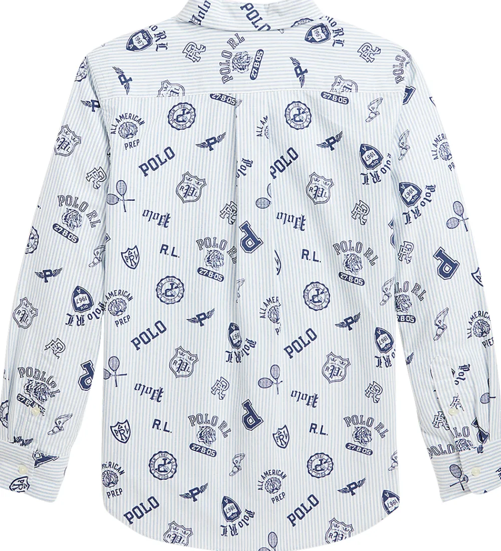 Børn Polo Ralph Lauren Konfirmationstøj>Skjorte - Hvid/Lyseblåstribet m. Navy