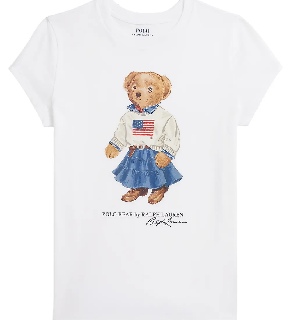 Børn Polo Ralph Lauren T-Shirts|Pigetøj|T-shirt - Hvid m. Bamse