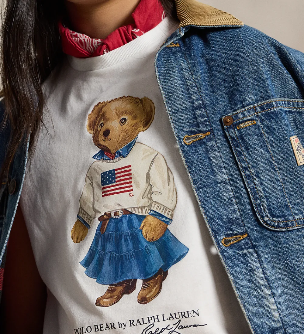 Børn Polo Ralph Lauren T-Shirts|Pigetøj|T-shirt - Hvid m. Bamse